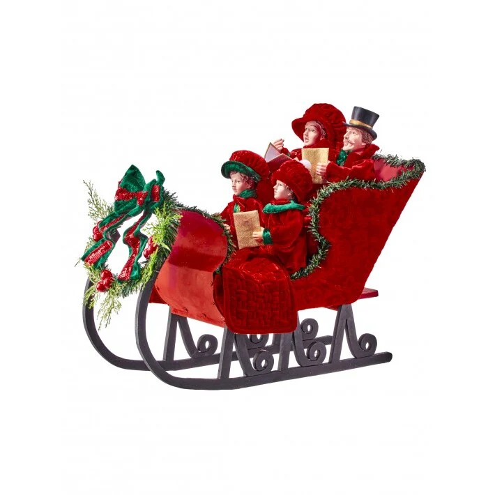 Metal Velvet Sleigh w/Carolers Figure, 22.5"