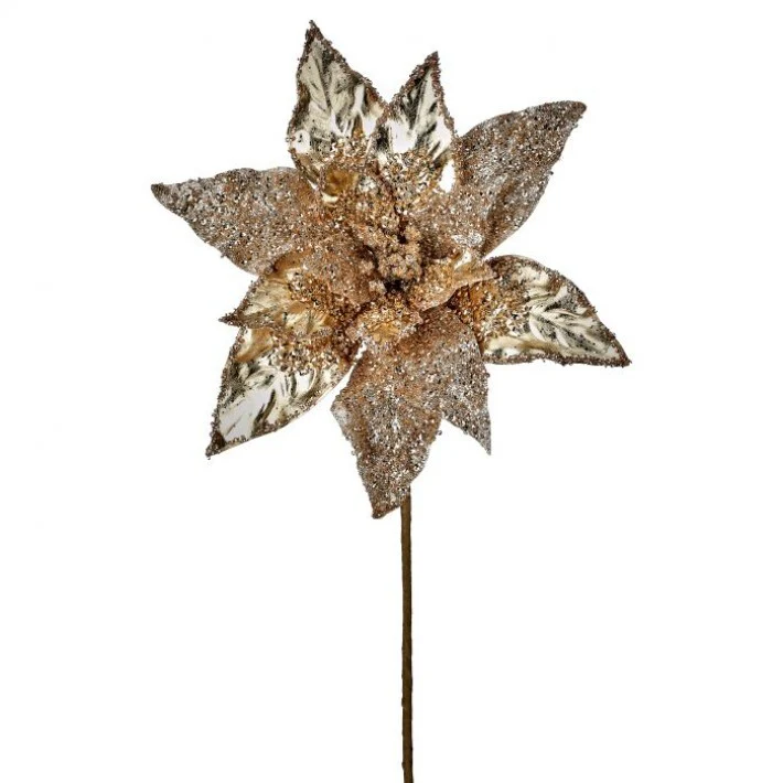 Metallic Beaded Poinsettia Stem, 24" (Champagne)