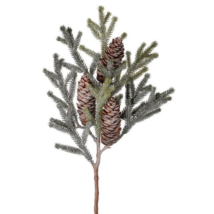 Mini Snowy Pine Spray w/Cone, 17"