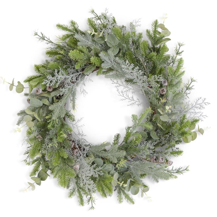 Mixed Pine Lotus Root Berry & Eucalyptus Wreath, 29"