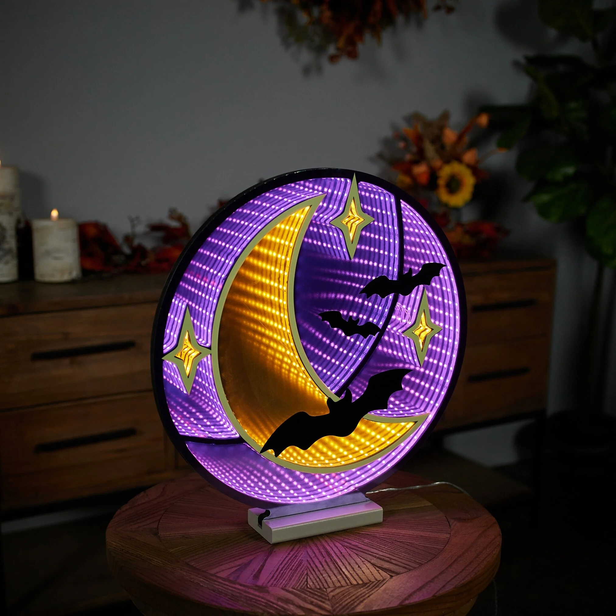 Moon & Bat Infinity Light, Acrylic w/UL Plug, 16.5" - Image 2