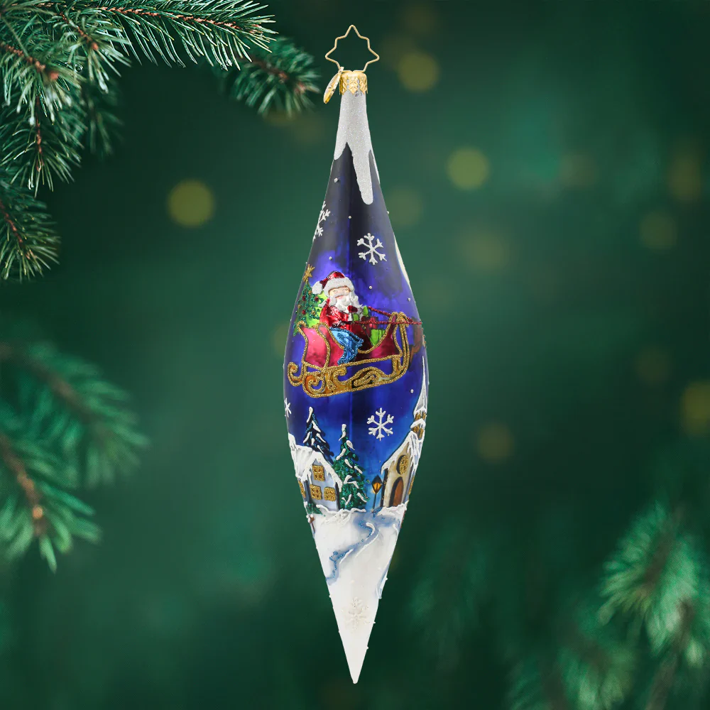 Moonlight Sleigh Ride Icicle Glass Ornament, 12"