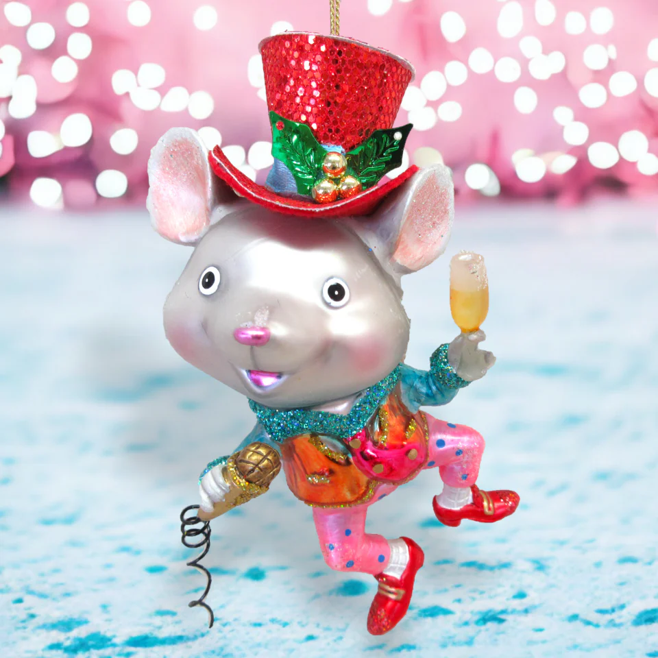 Mr Mouse Dancing w/Hat Ornament Glass Ornament
