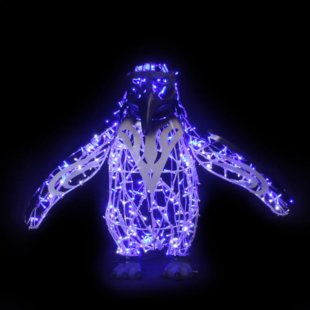 Large Penguin Mumbly Figure, LED Lit w/Fiberglass (White/Blue), 47"