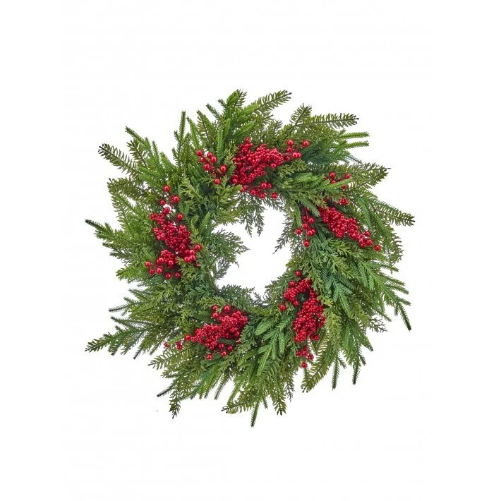 Natural Touch w/Berry Wreath, 24" (Green Red)