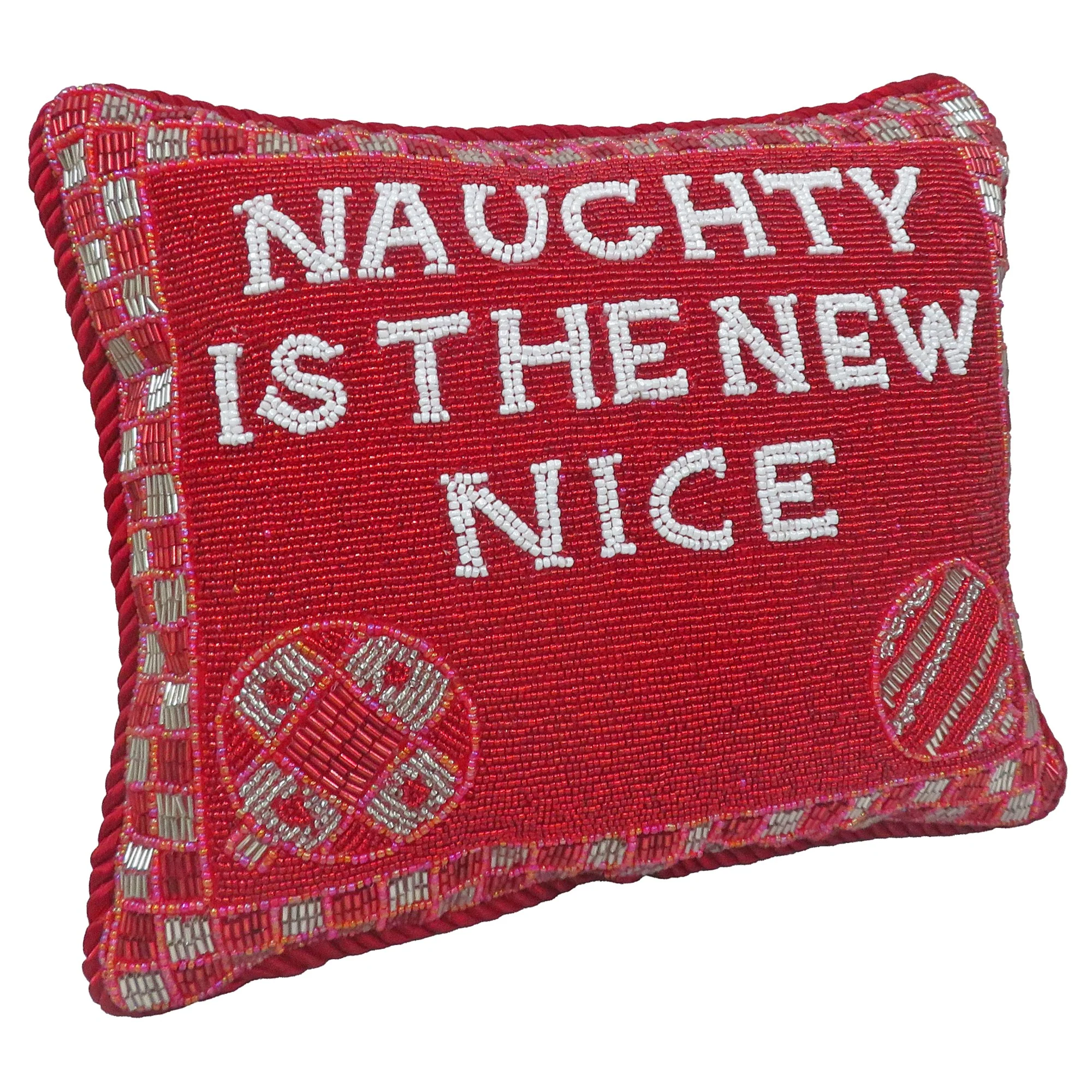 "Naughty is the New Nice" Fully Beaded Pillow, 9x11 - Image 2