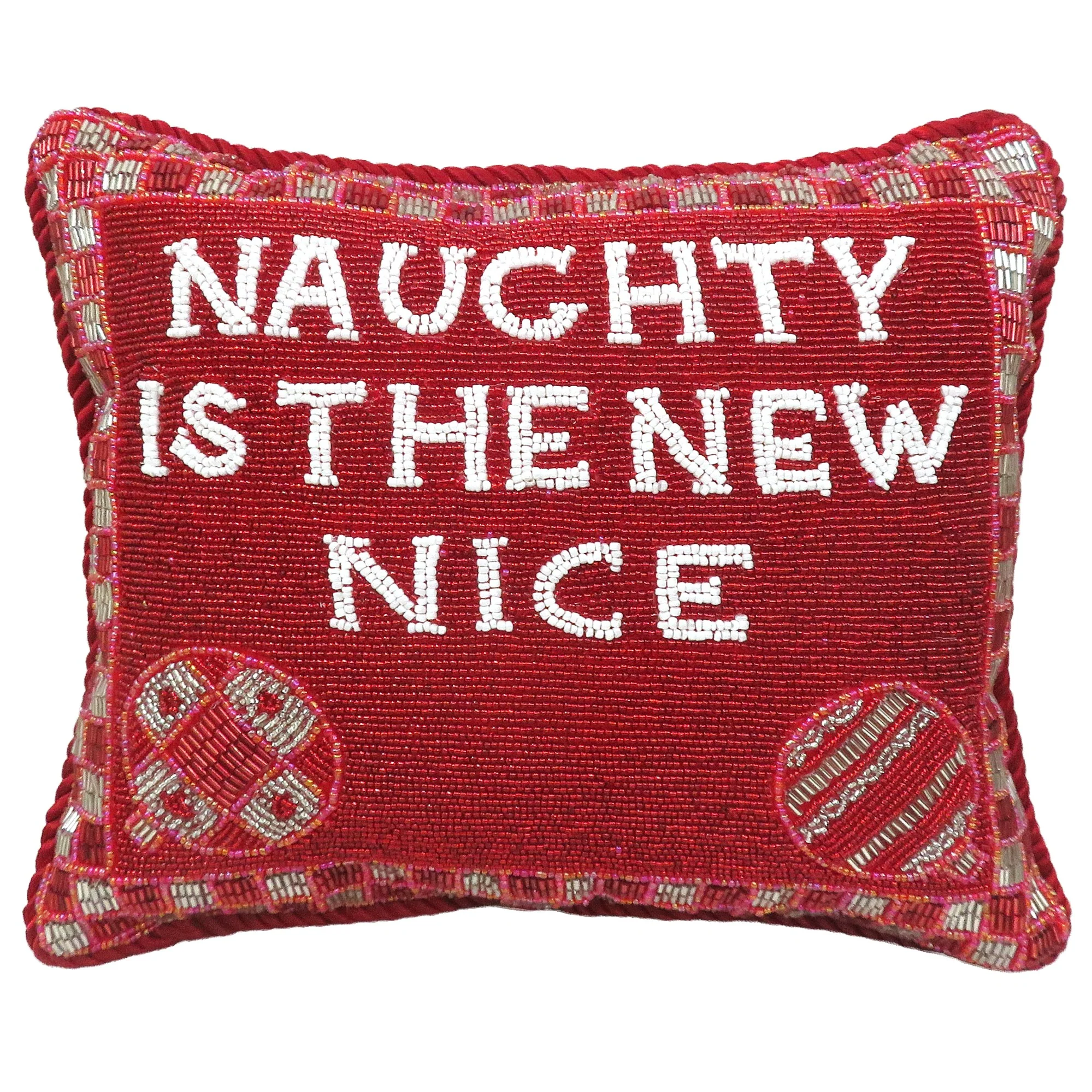 "Naughty is the New Nice" Fully Beaded Pillow, 9x11 - Image 3