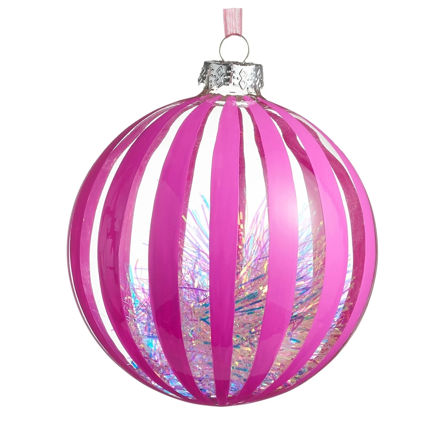 Neon Tinsel Filled Ball Ornament, 5" (4 styles - sold individually) - Image 3