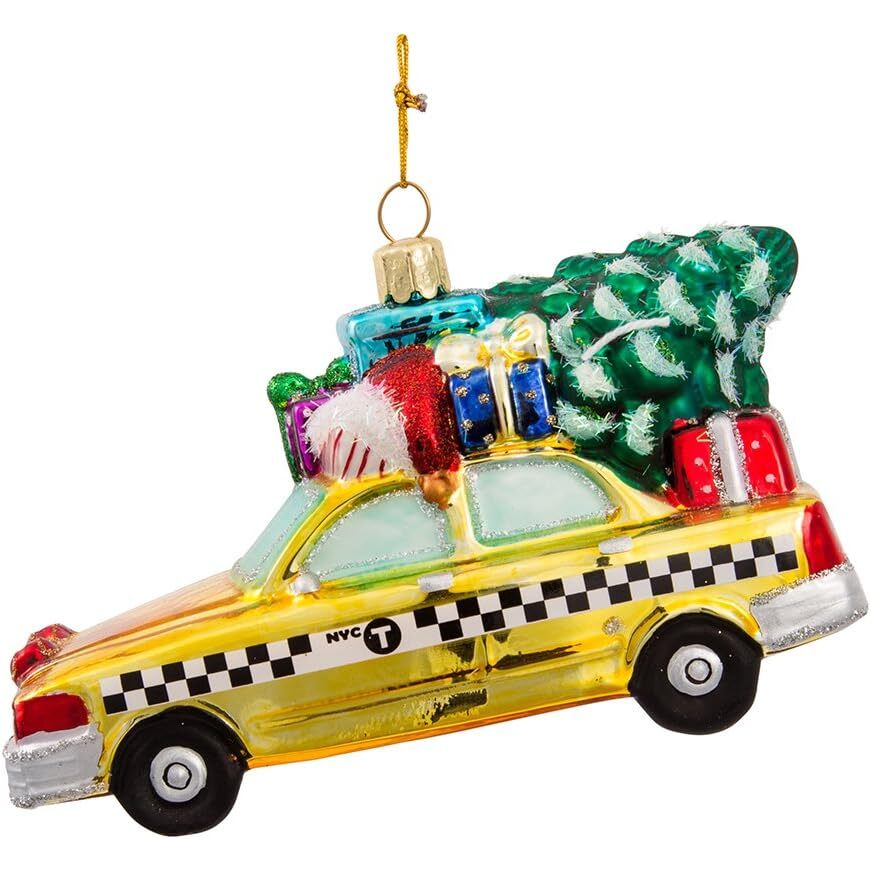 New York City Checker Taxi With Tree Glass Ornament, 5.35" - Image 6