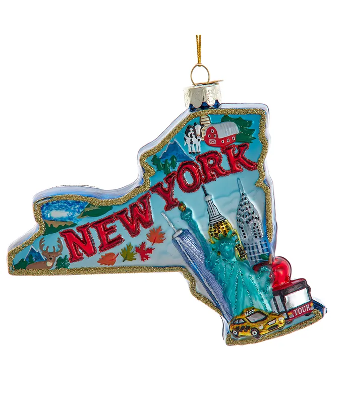 New York Cityscape Glass Map Ornament, 5.5"