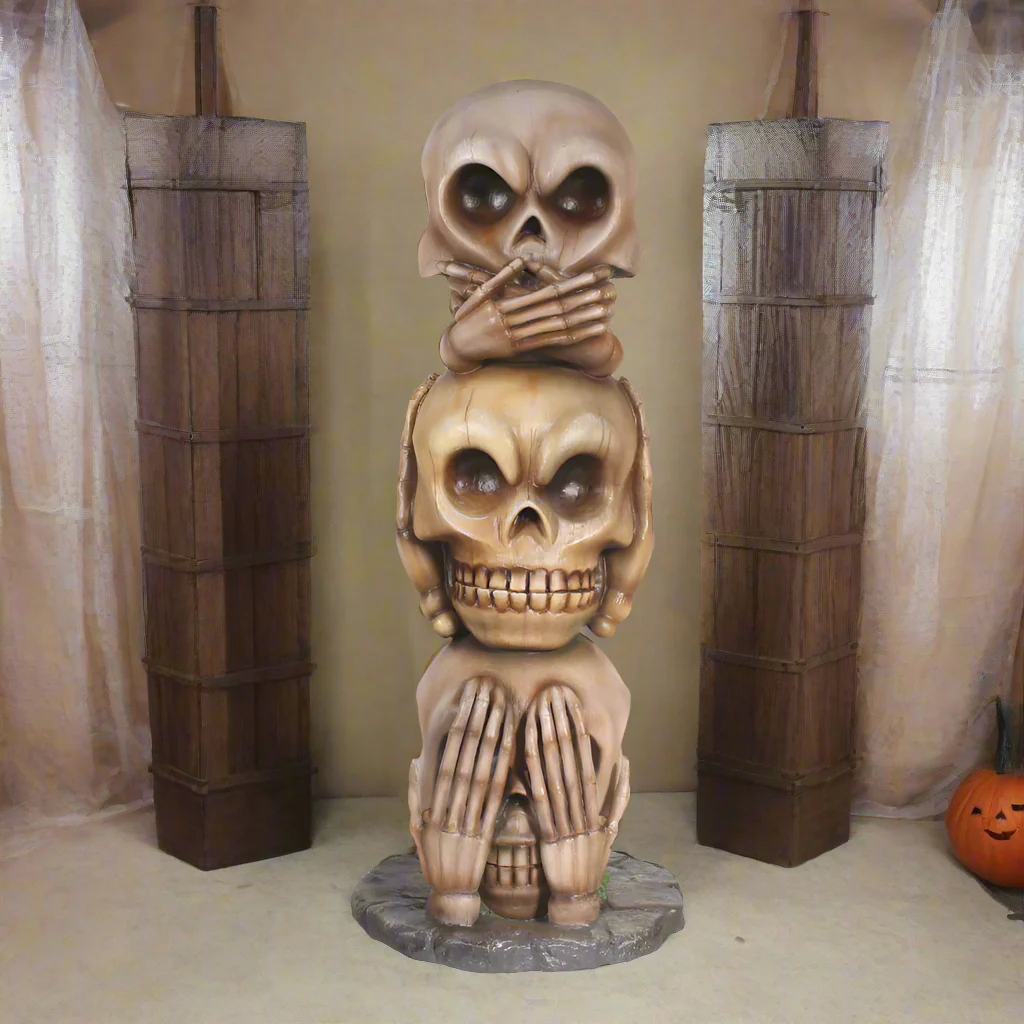 Lifesize Fiberglass No Speak, Hear, See Skull Pillar Decoration, 71"