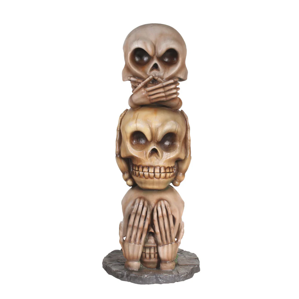 Lifesize Fiberglass No Speak, Hear, See Skull Pillar Decoration, 71" - Image 2