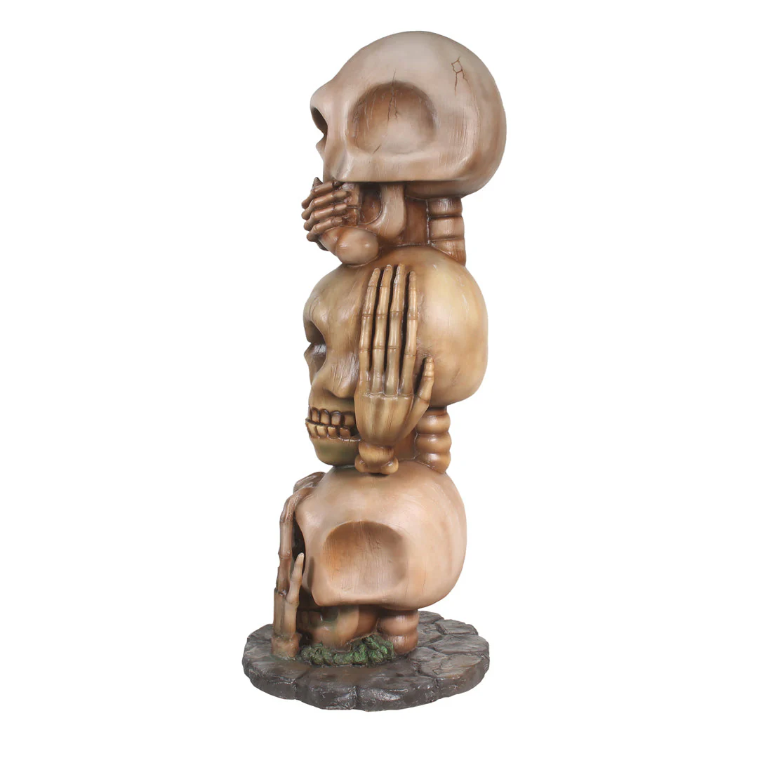 Lifesize Fiberglass No Speak, Hear, See Skull Pillar Decoration, 71" - Image 3