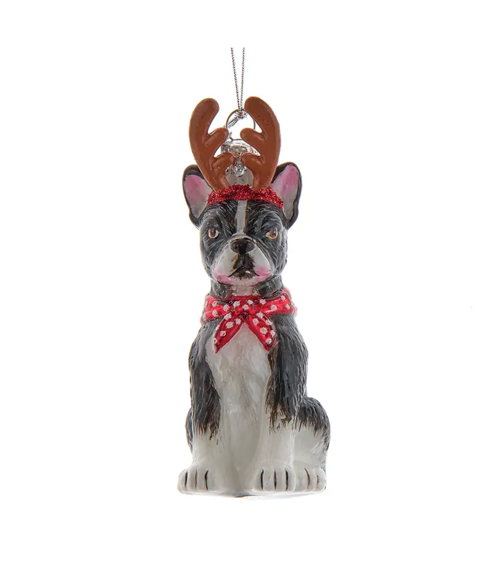 Noble Gemsâ„¢ Boston Terrier With Antlers Glass Ornament