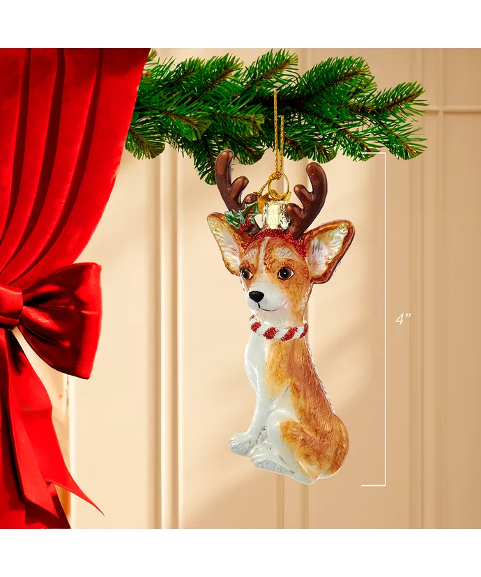Noble Gemsâ„¢ Chihuahua With Antlers Glass Ornament - Image 2