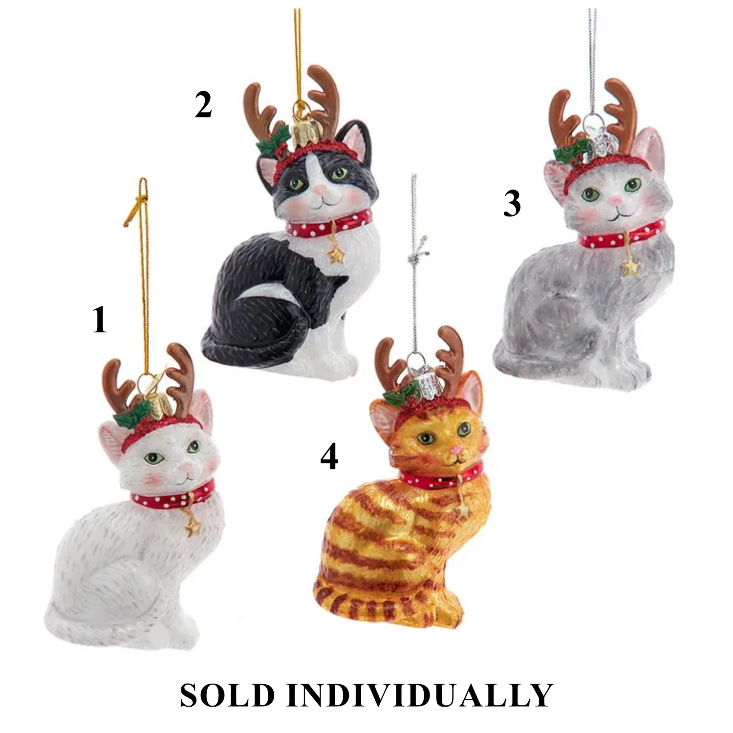 Noble Gemsâ„¢ Glass Cat With Antlers Ornaments, 4" (4 styles - sold individually)