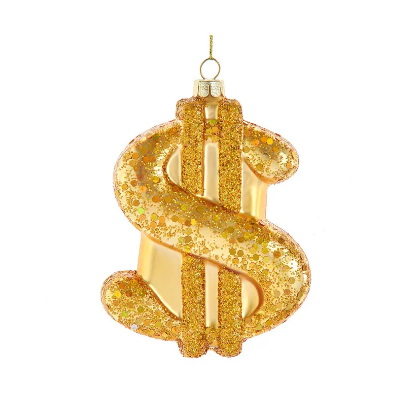 Noble Gems⢠Glass Gold Dollar Sign Ornament, 4.75"