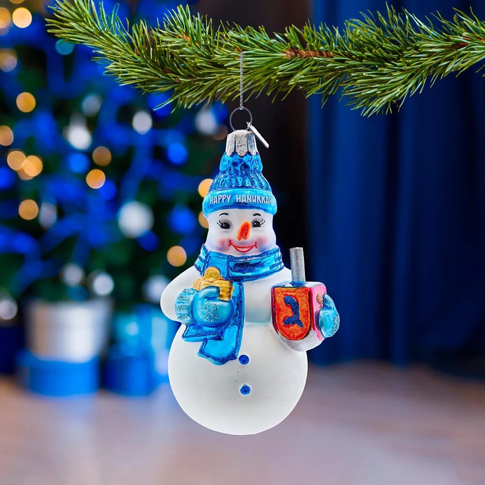 Noble Gemsâ„¢ Glass Hanukkah Snowman Ornament, 4.25" - Image 2