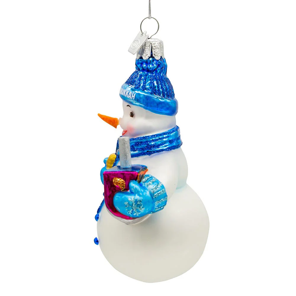 Noble Gemsâ„¢ Glass Hanukkah Snowman Ornament, 4.25" - Image 3