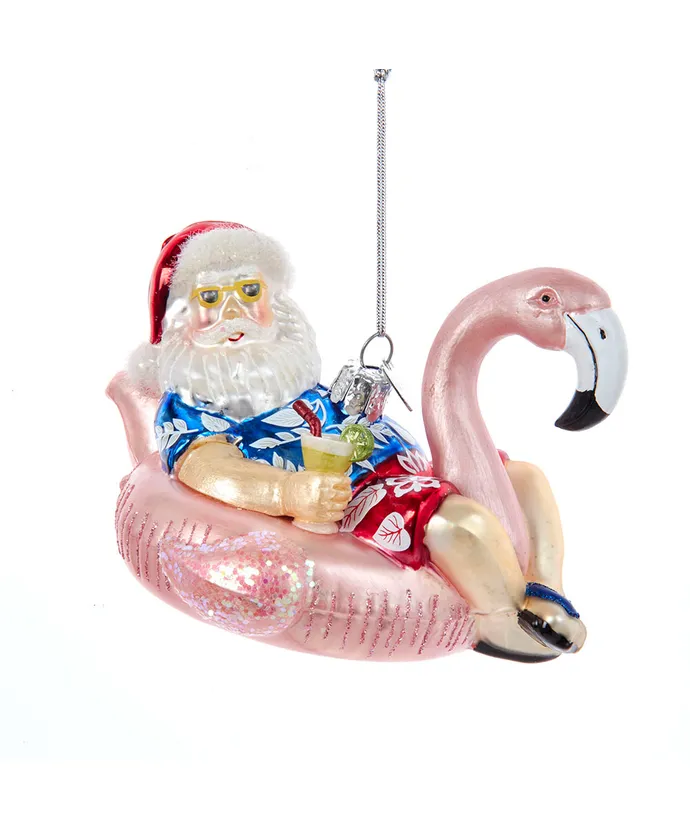 Noble Gemsâ„¢ Glass Santa In Flamingo Pool Float Ornament