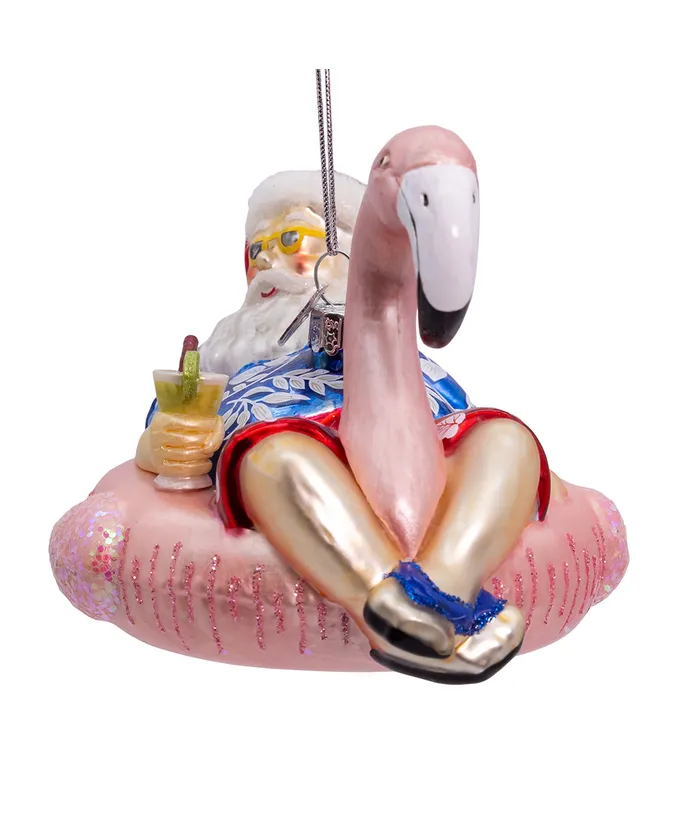 Noble Gemsâ„¢ Glass Santa In Flamingo Pool Float Ornament - Image 3