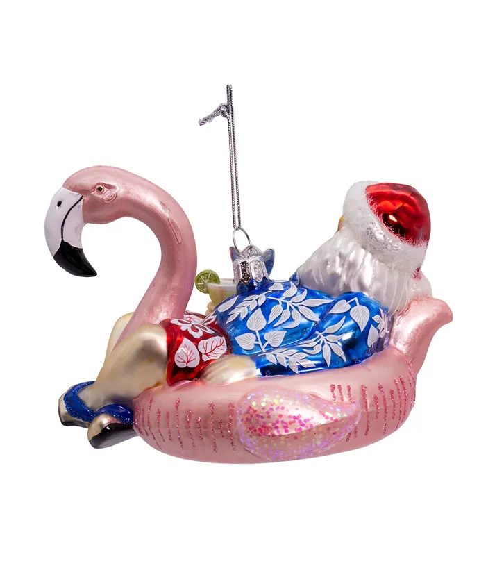 Noble Gemsâ„¢ Glass Santa In Flamingo Pool Float Ornament - Image 4