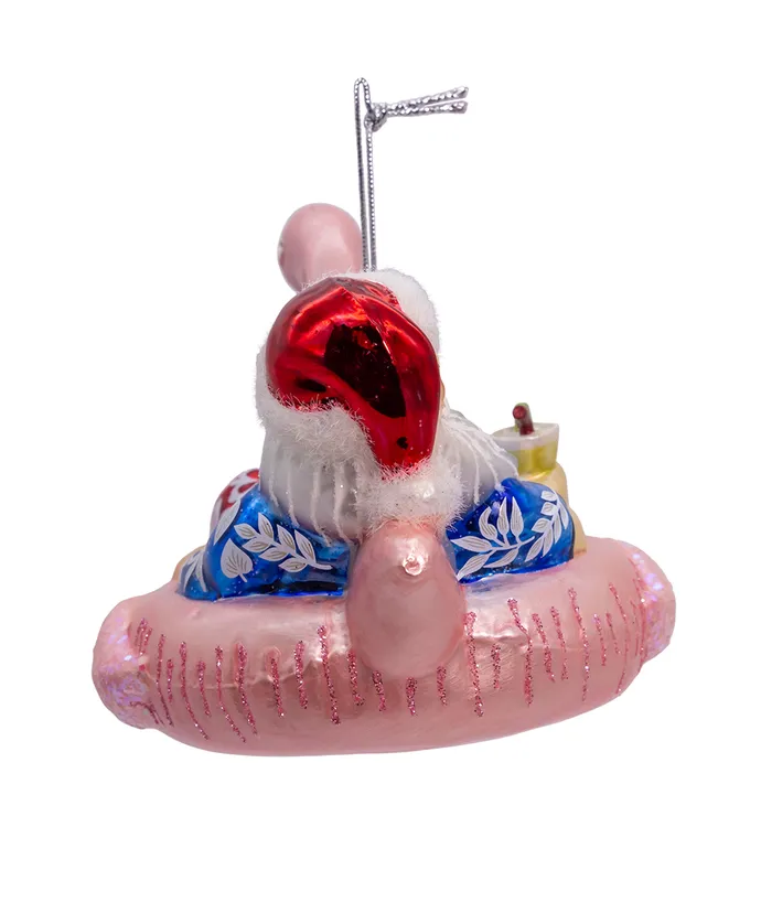 Noble Gemsâ„¢ Glass Santa In Flamingo Pool Float Ornament - Image 5