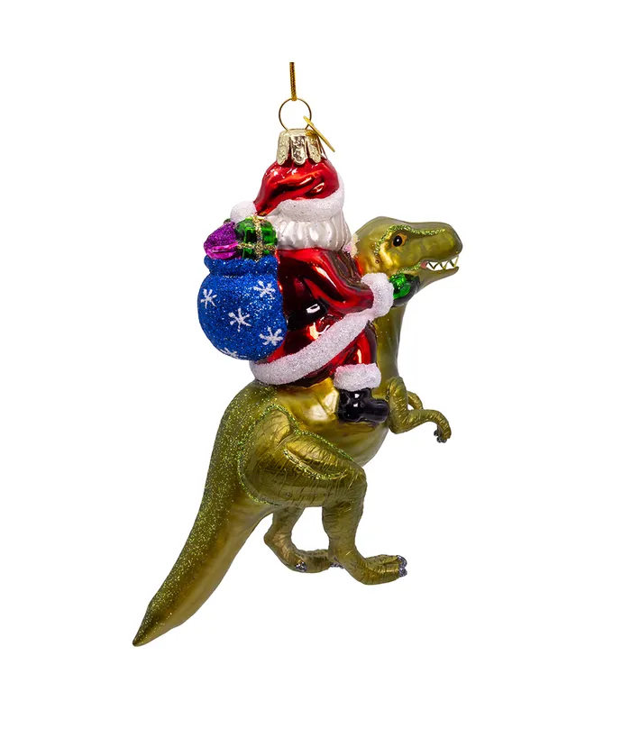 Noble Gems™ Glass Santa On Dinosaur Ornament - Image 3