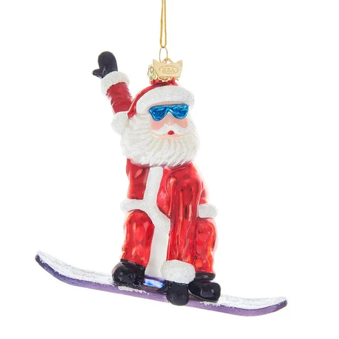 Noble Gemsâ„¢ Snowboard Santa Glass Ornament