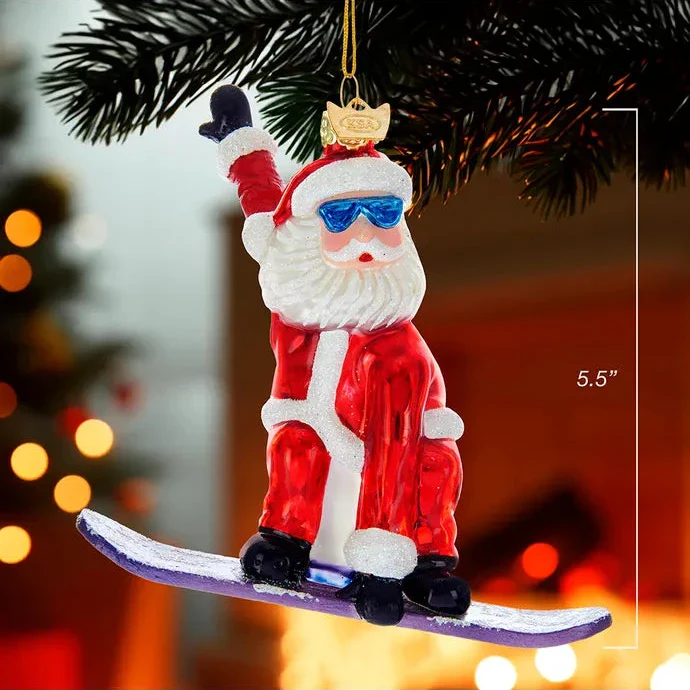 Noble Gemsâ„¢ Snowboard Santa Glass Ornament - Image 2
