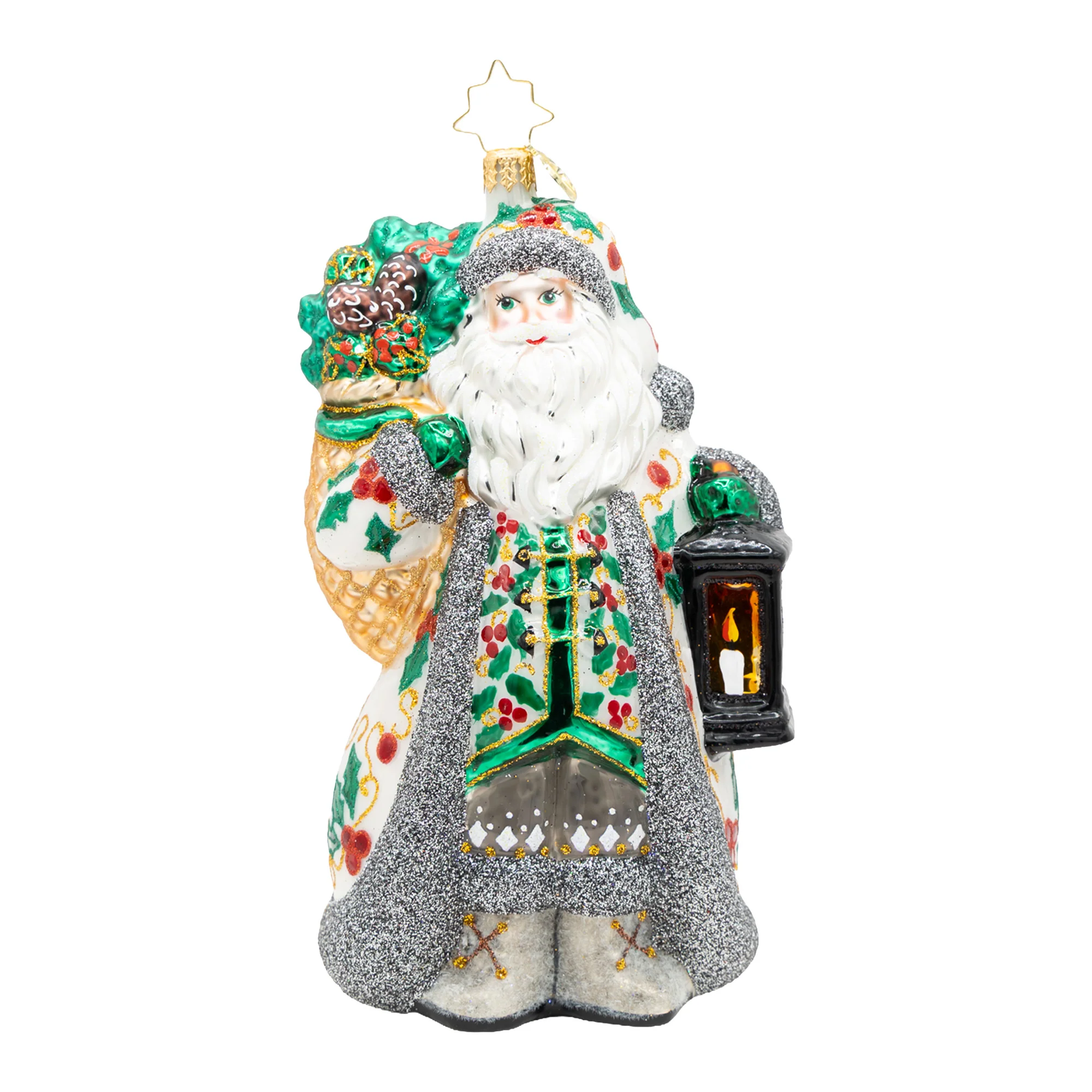 Nordic Noel Santa Glass Ornament, 6" - Image 2