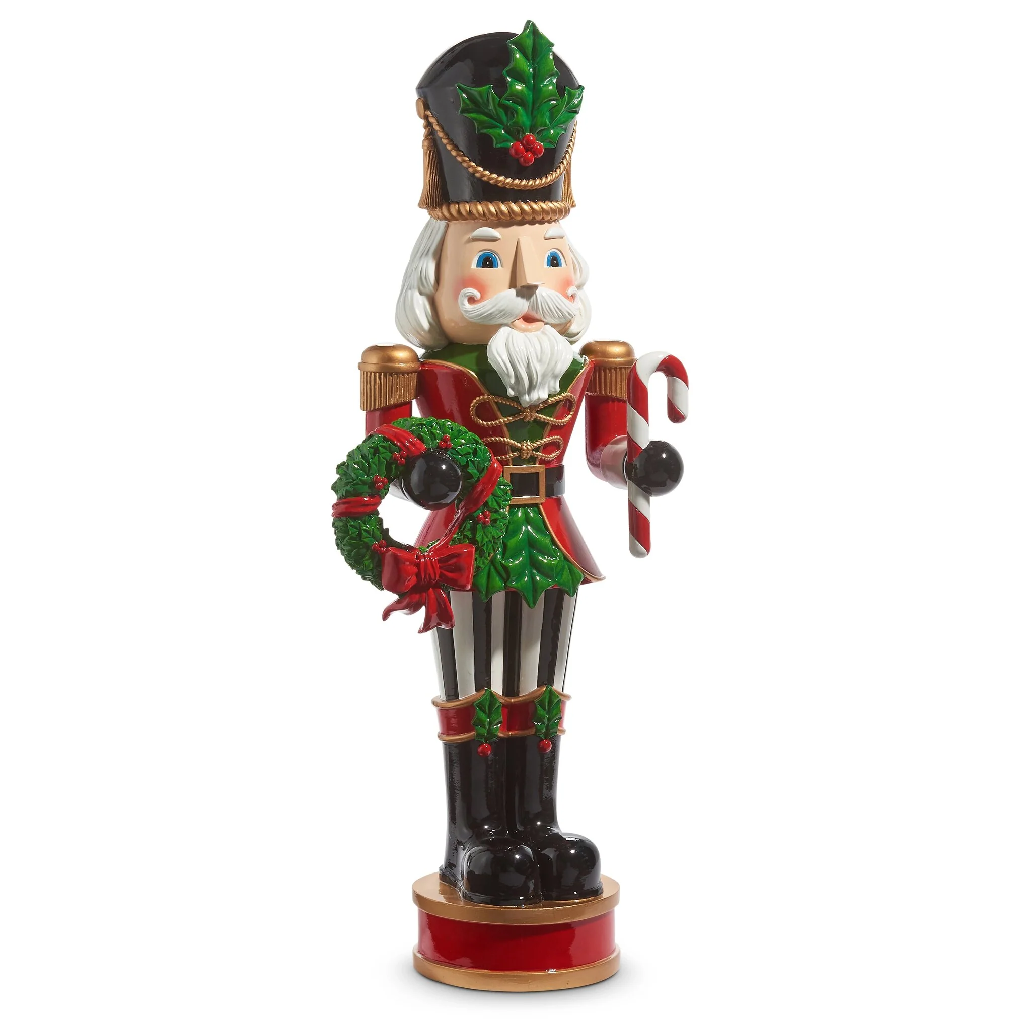 Nutcracker Figurine w/Wreath & Candy Cane, 32"