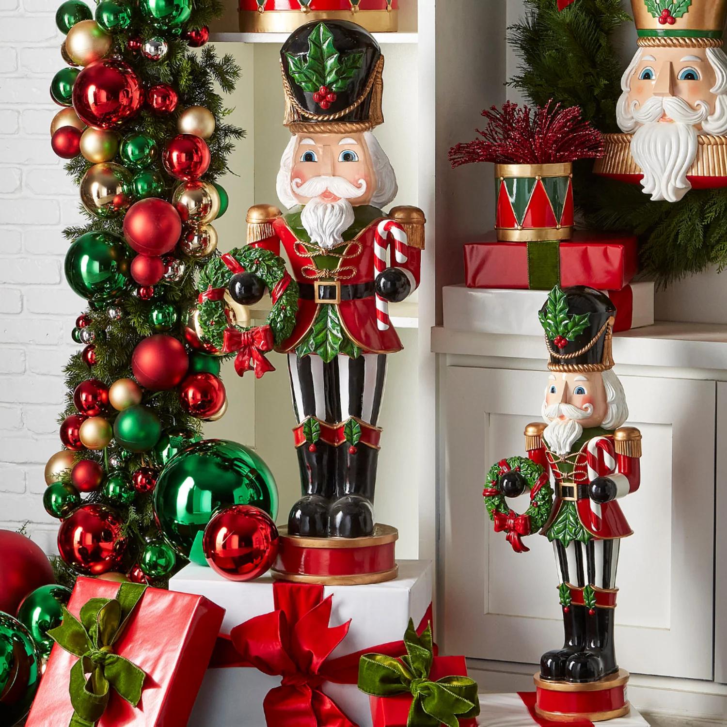 Nutcracker Figurine w/Wreath & Candy Cane, 32" - Image 2