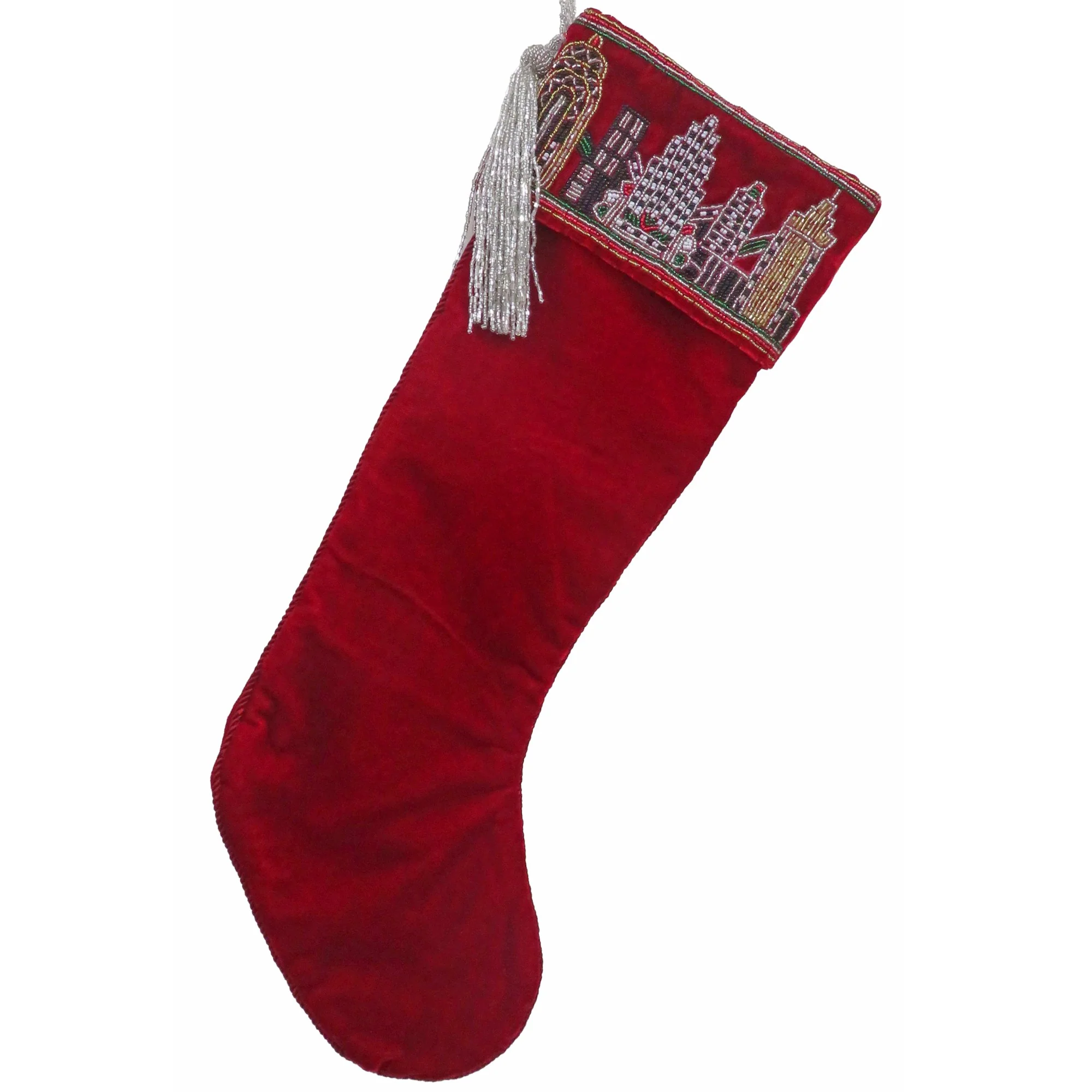 NYC Beaded Skyline Cuff Red Ash Velvet Stocking - Image 2