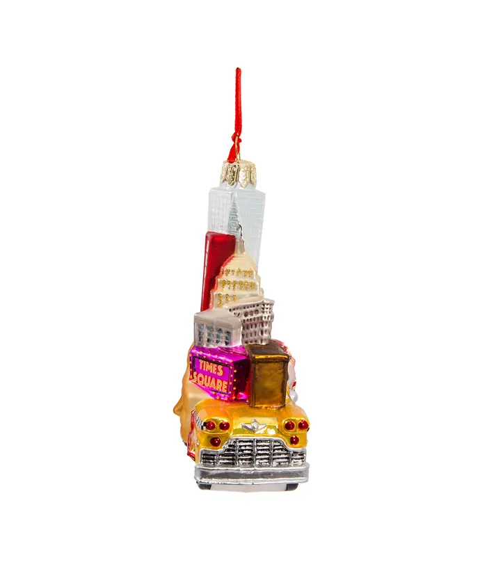 NYC Santa In Taxi Glass Ornament - Image 2