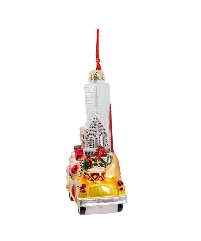 NYC Santa In Taxi Glass Ornament - Image 3