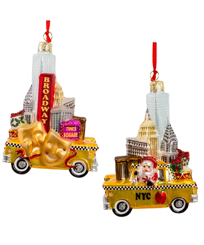 NYC Santa In Taxi Glass Ornament - Image 4