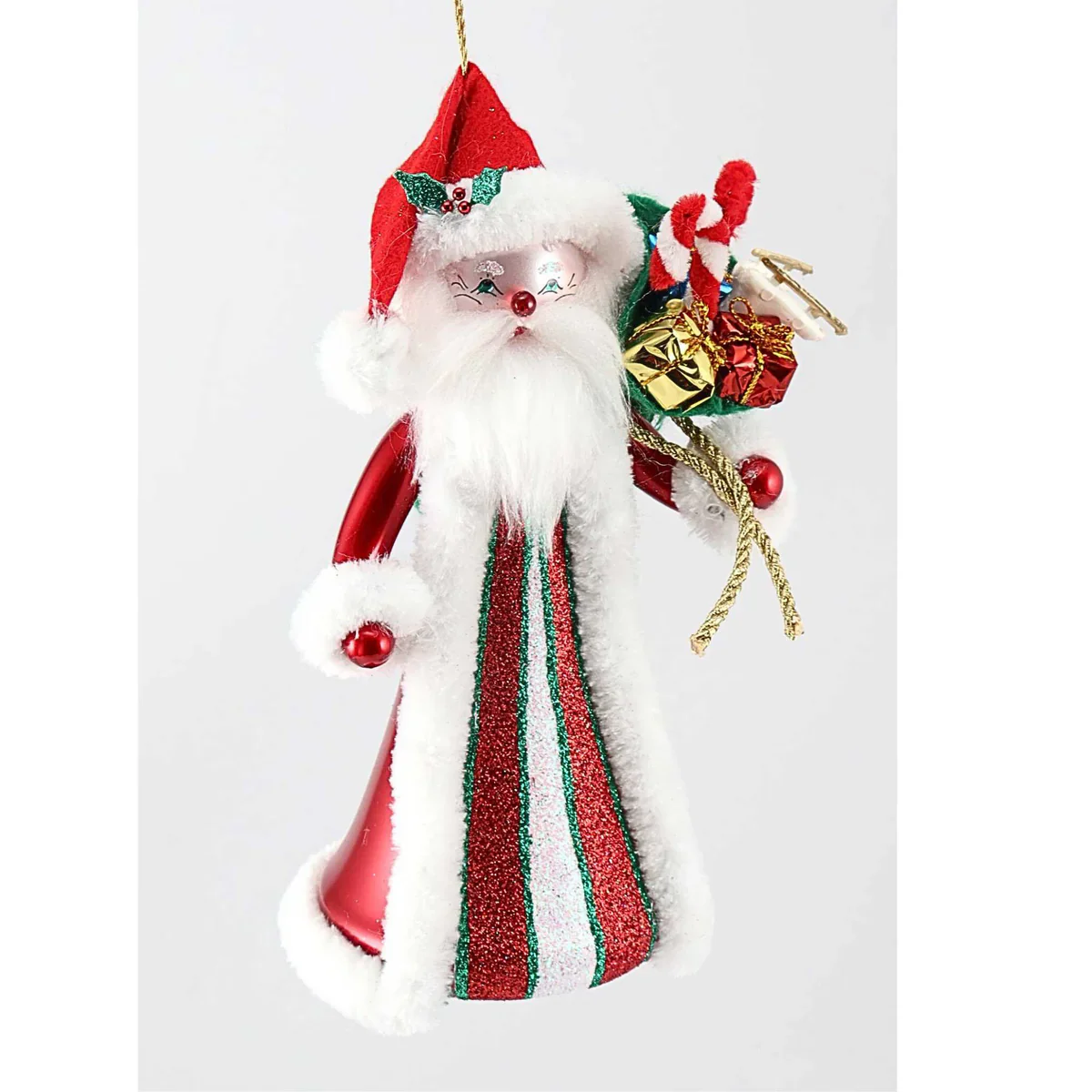 Old Nick Evergreen Santa Glass Ornament