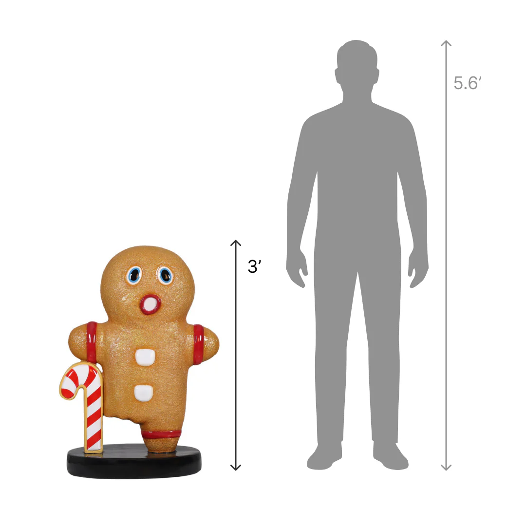 Large Fiberglass One Leg Gingerbread Holding Candy Cane Figure, 36" - Image 2