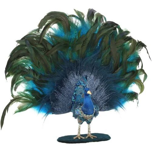 Open Tail Feather Peacock Figurine, 19 x 17"