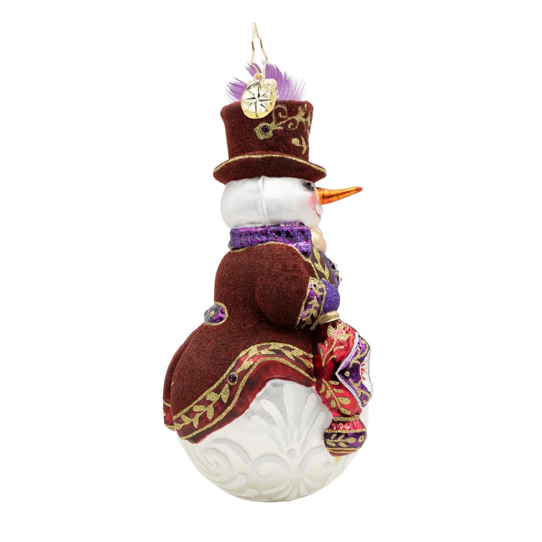 Opulent Frost Snowman Glass Ornament, 6" - Image 3