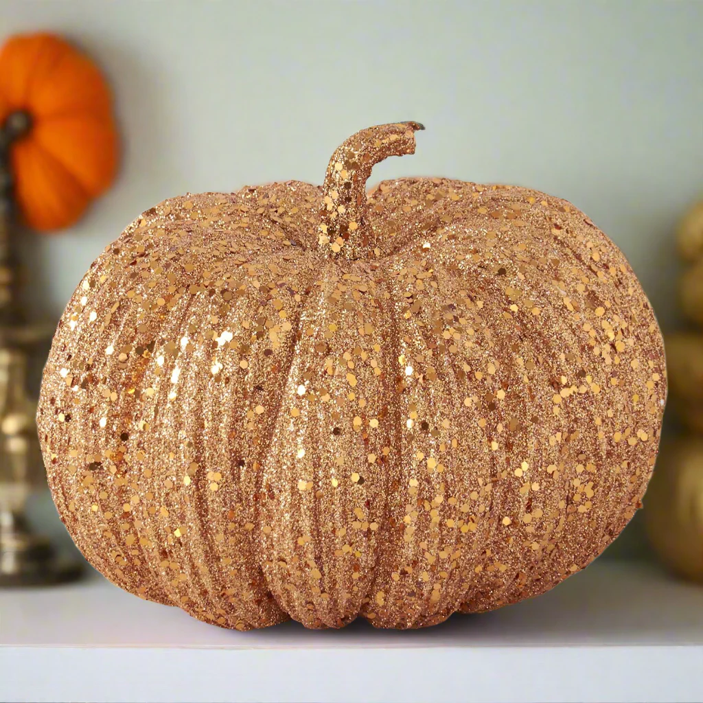 Orange Glitter & Sequin Pumpkin, 8" - Image 2