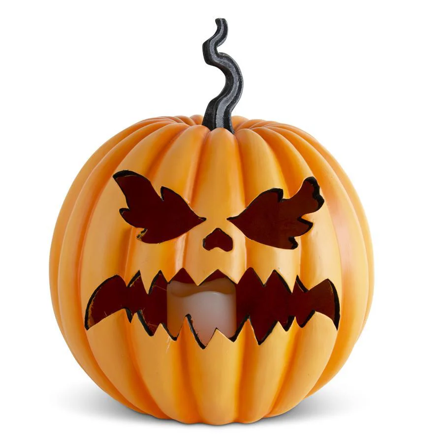 Orange Resin LED Flicker Flame Jack O Lantern, 15.5"p