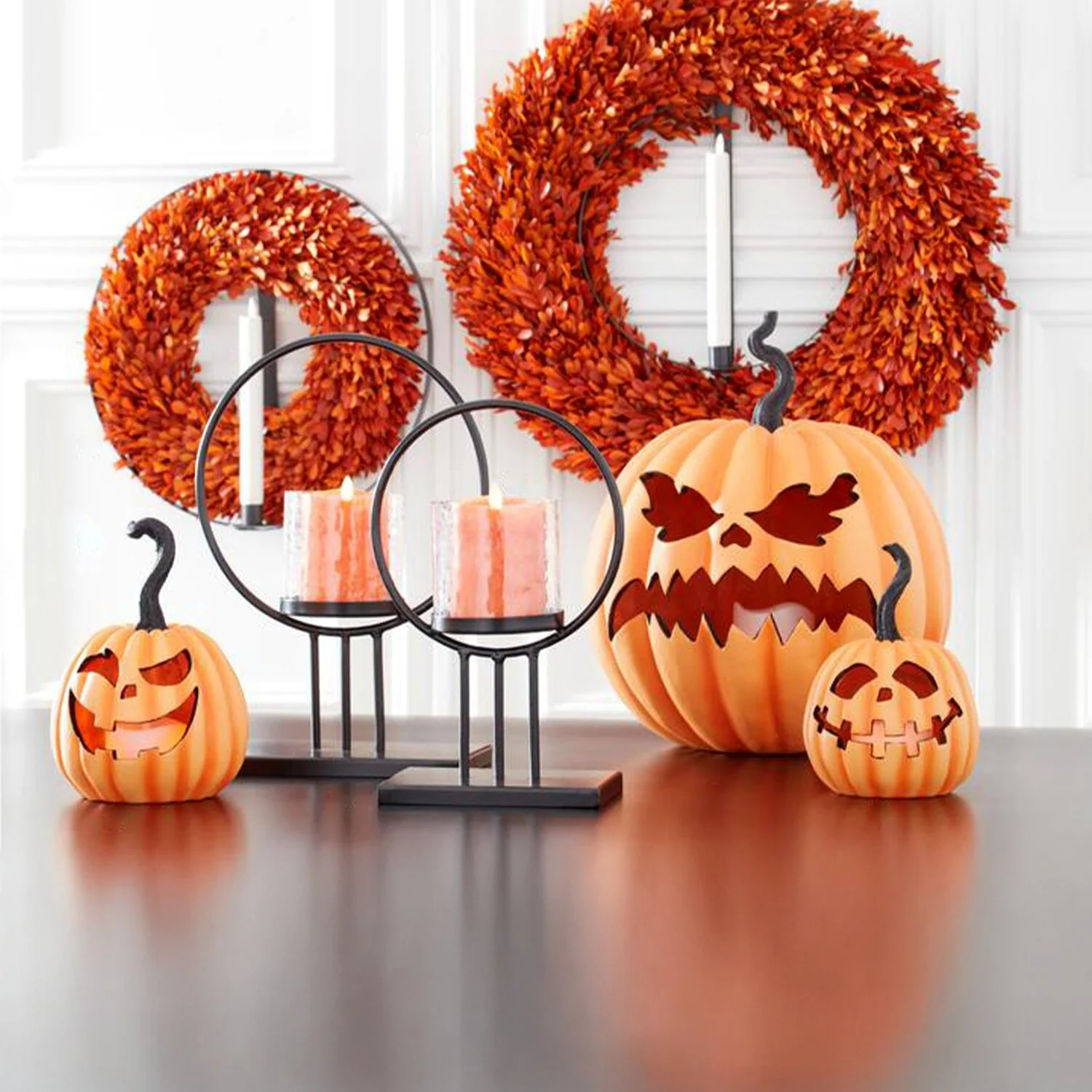 Orange Resin LED Flicker Flame Jack O Lantern, 15.5"p - Image 2