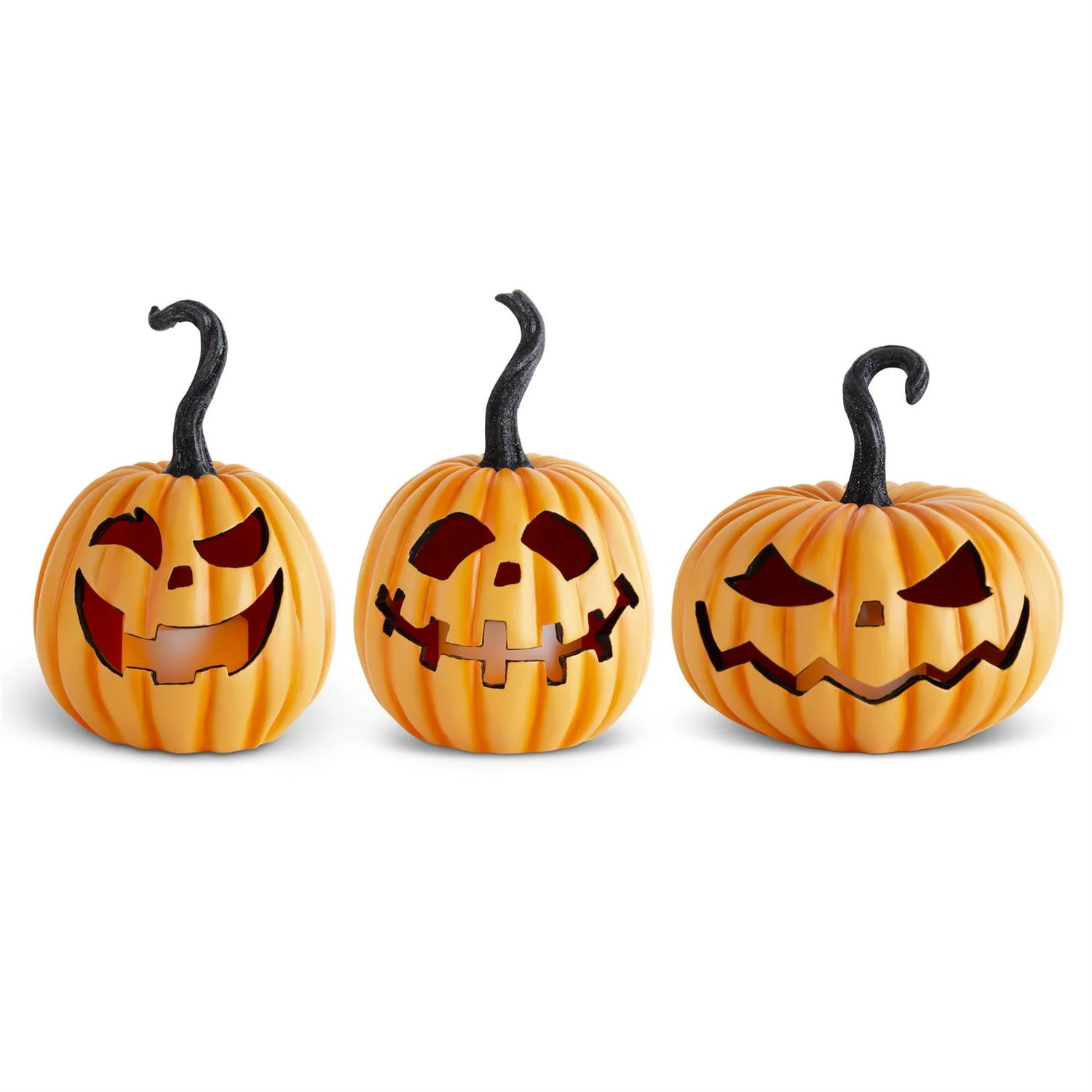 Orange Resin LED Flicker Flame Jack-O'-Lanterns (Set of 3)