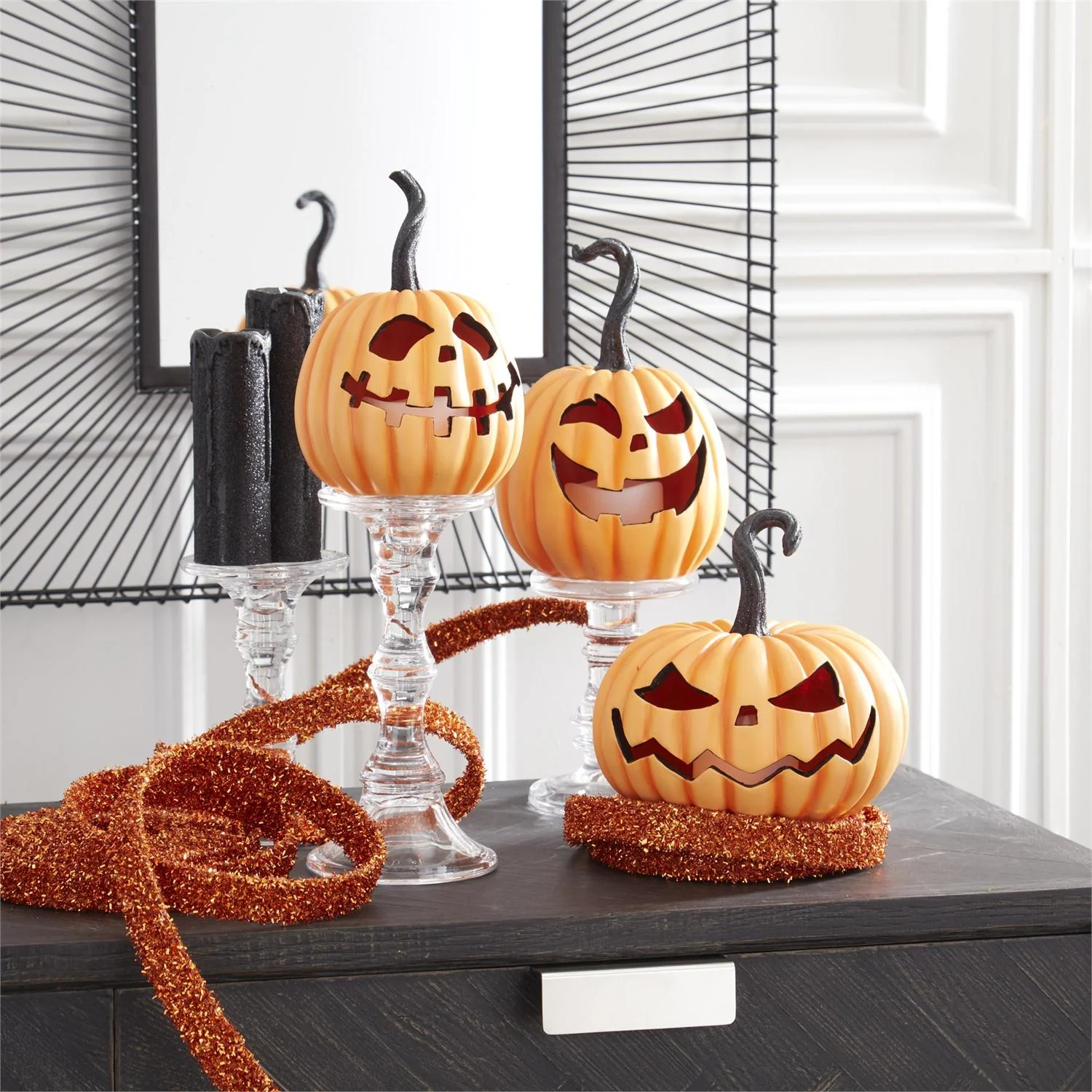 Orange Resin LED Flicker Flame Jack-O'-Lanterns (Set of 3) - Image 2