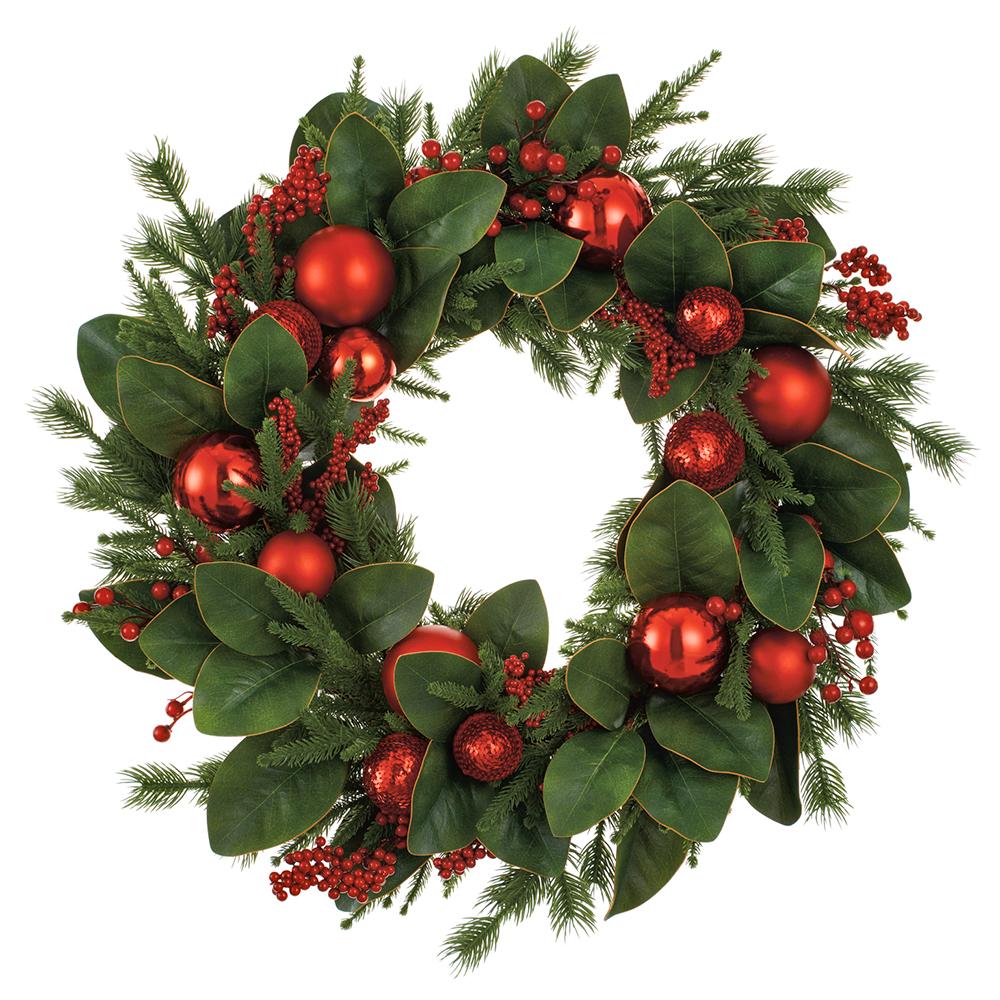 Ornament Ball/Berry/Pine Wreath, 26" (Red & Green)