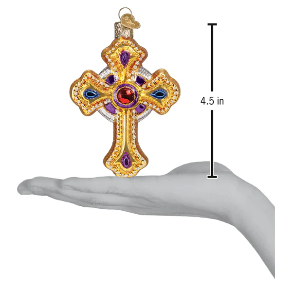 Ornate Jeweled Cross Glass Ornament - Image 4