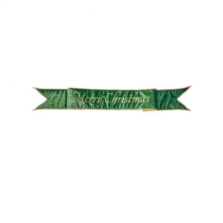 Padded Velvet "Merry Christmas" Banner, 66" (Green Gold)