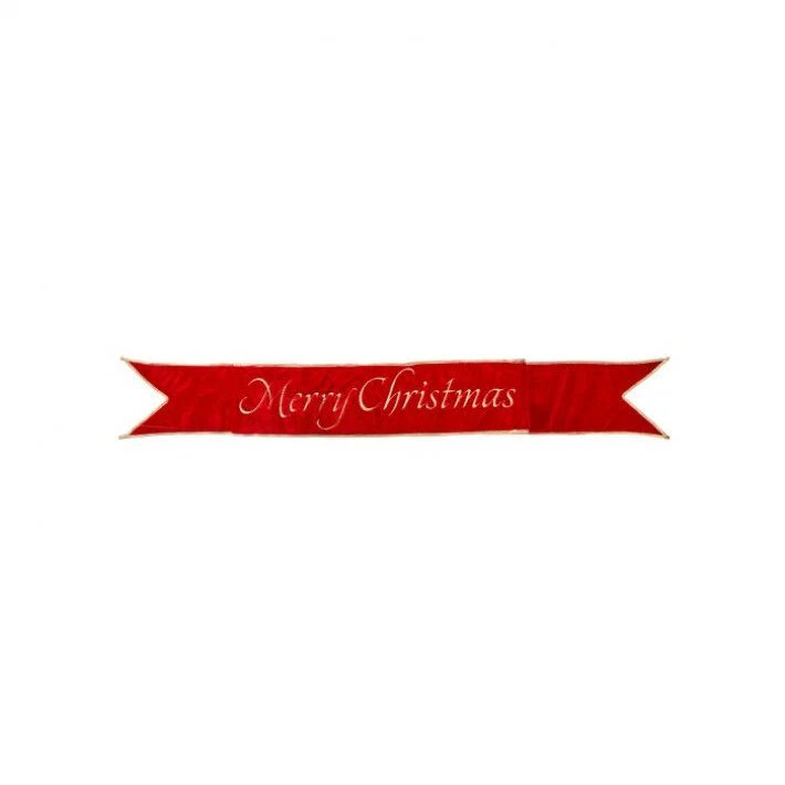 Padded Velvet "Merry Christmas" Banner, 66" (Red Gold)